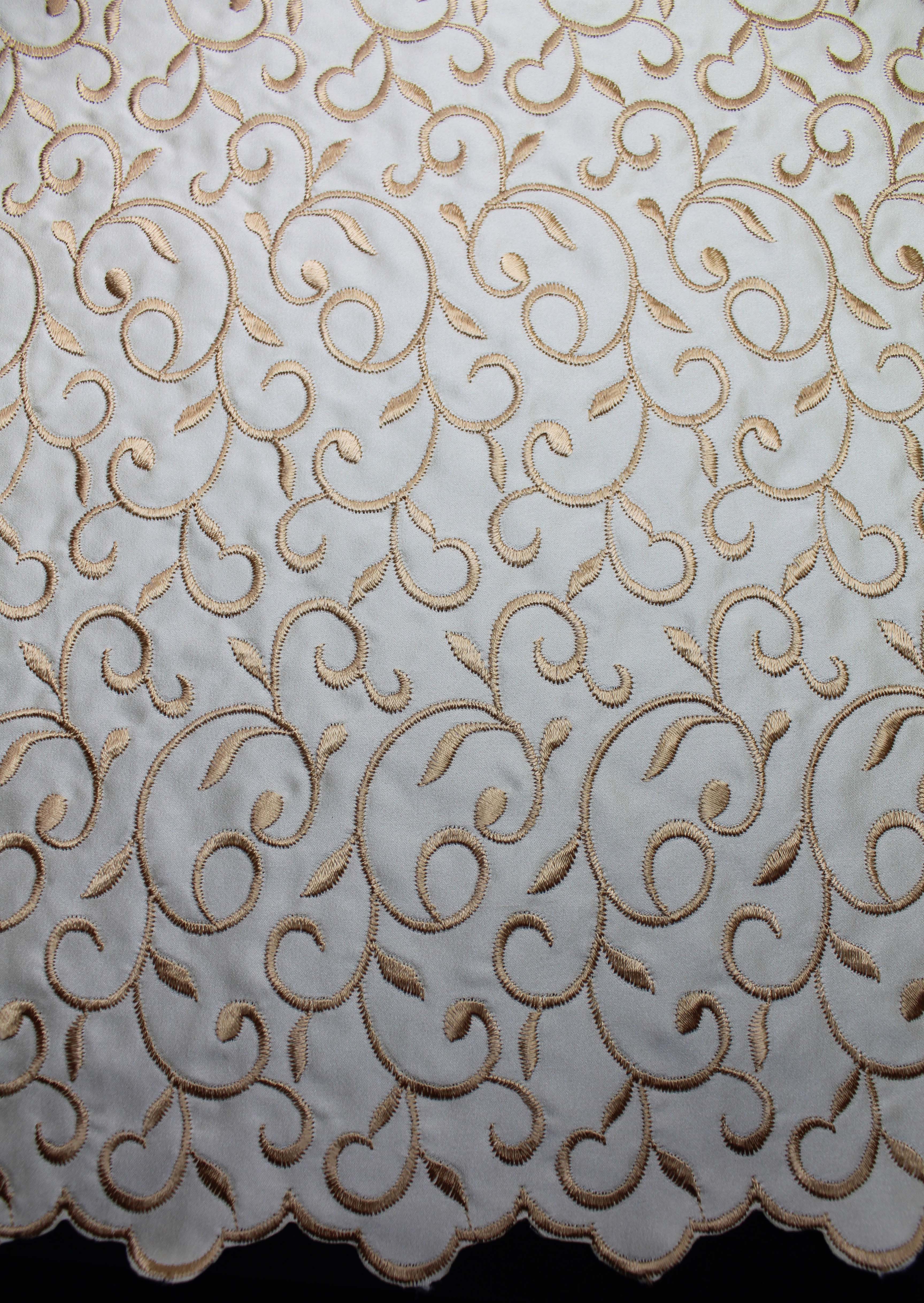 EMBROIDERED DUCHESS SATIN - LT GOLD/DK GOLD